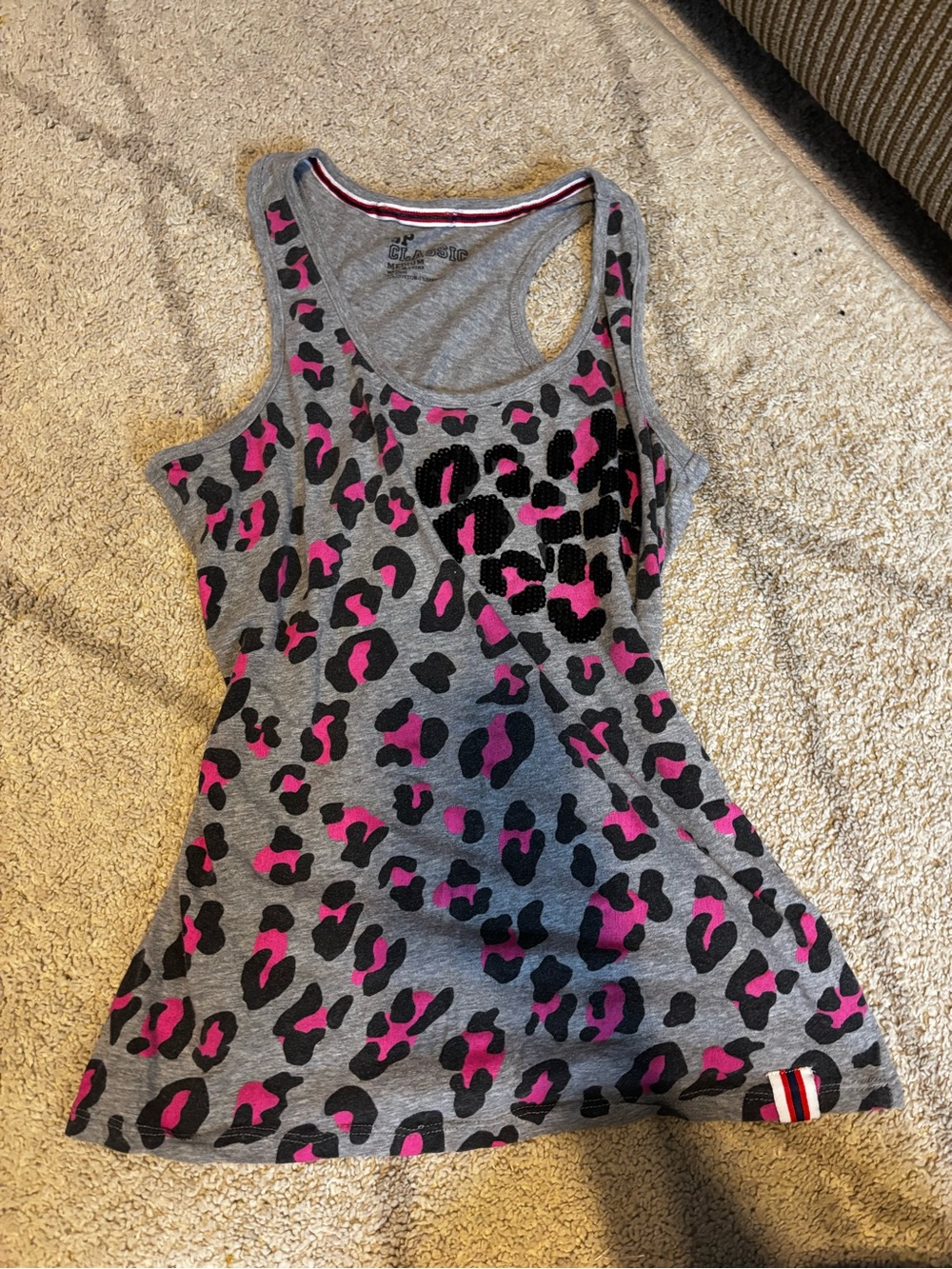 Classic Gray Tank with Pink & Black Leopard Accents